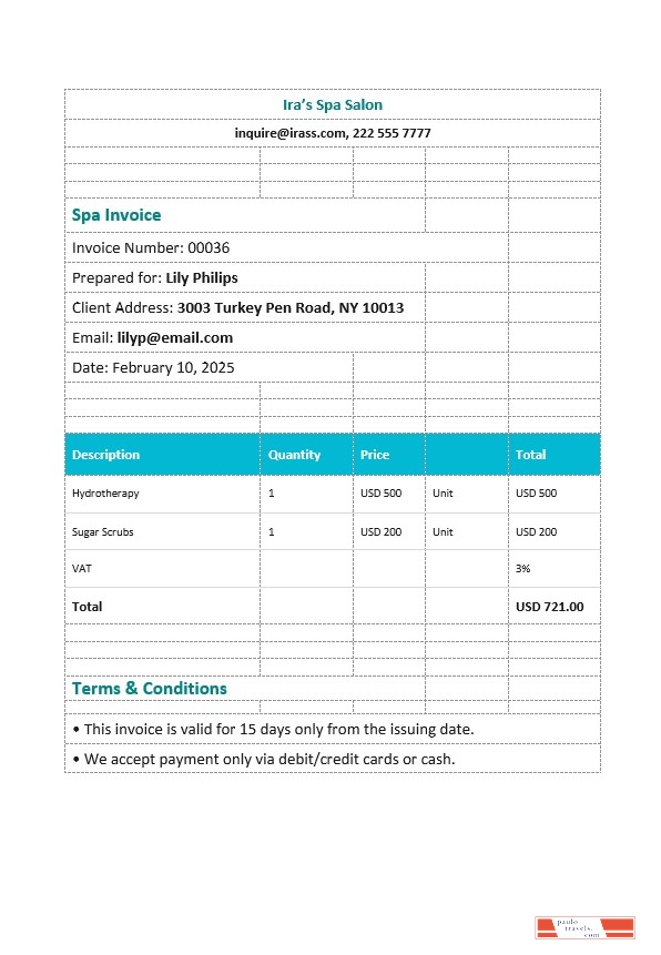 Editable Spa Invoice Template PSD template